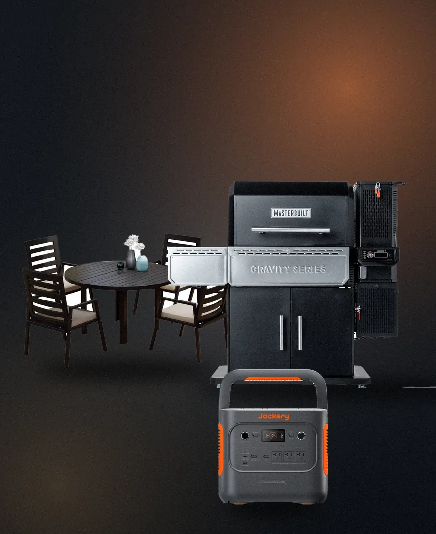 Masterbuilt grill, Leisuremod patio set and Jackery power station